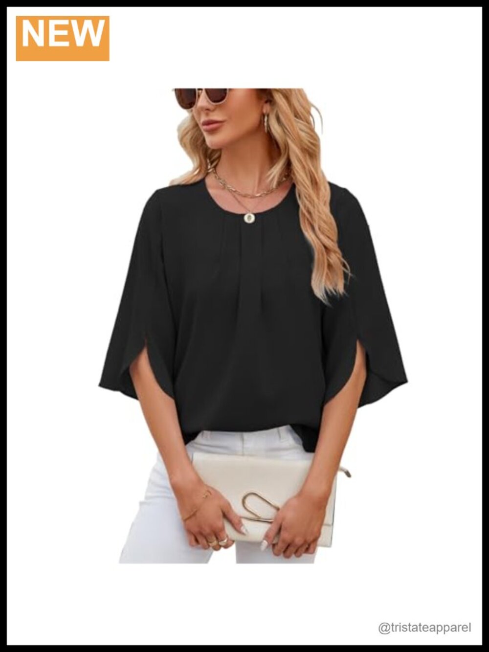 Womens Chiffon 3/4 Bell Sleeve Blouse Business Casual